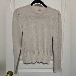 H&M metallic puff-sleeve sweater featuring a shimmering knit